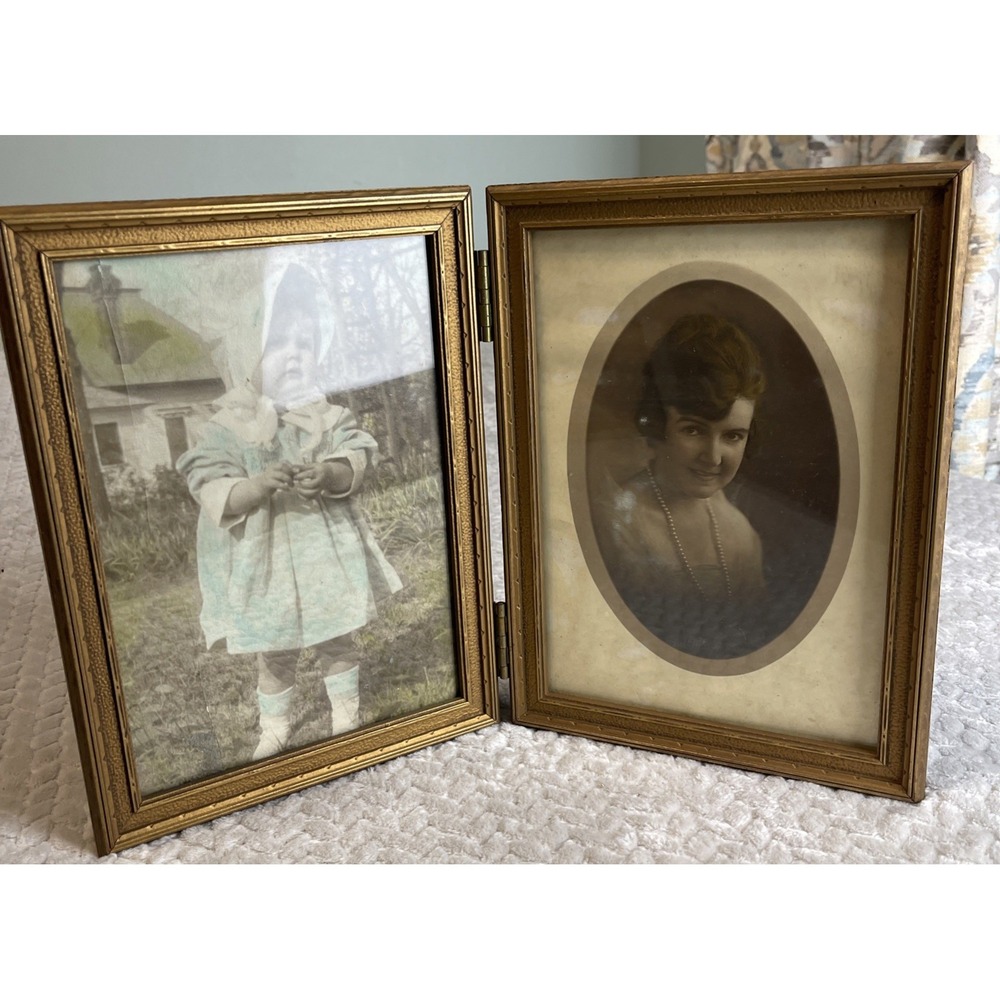 Vintage‎ Gold Wooden Double Picture Photo Frame Ornate  10" X 7"